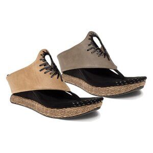 Modzori Ophelia Wedge Sandals Women's Size 10 Taupe Tan Reversible Vegan Leather